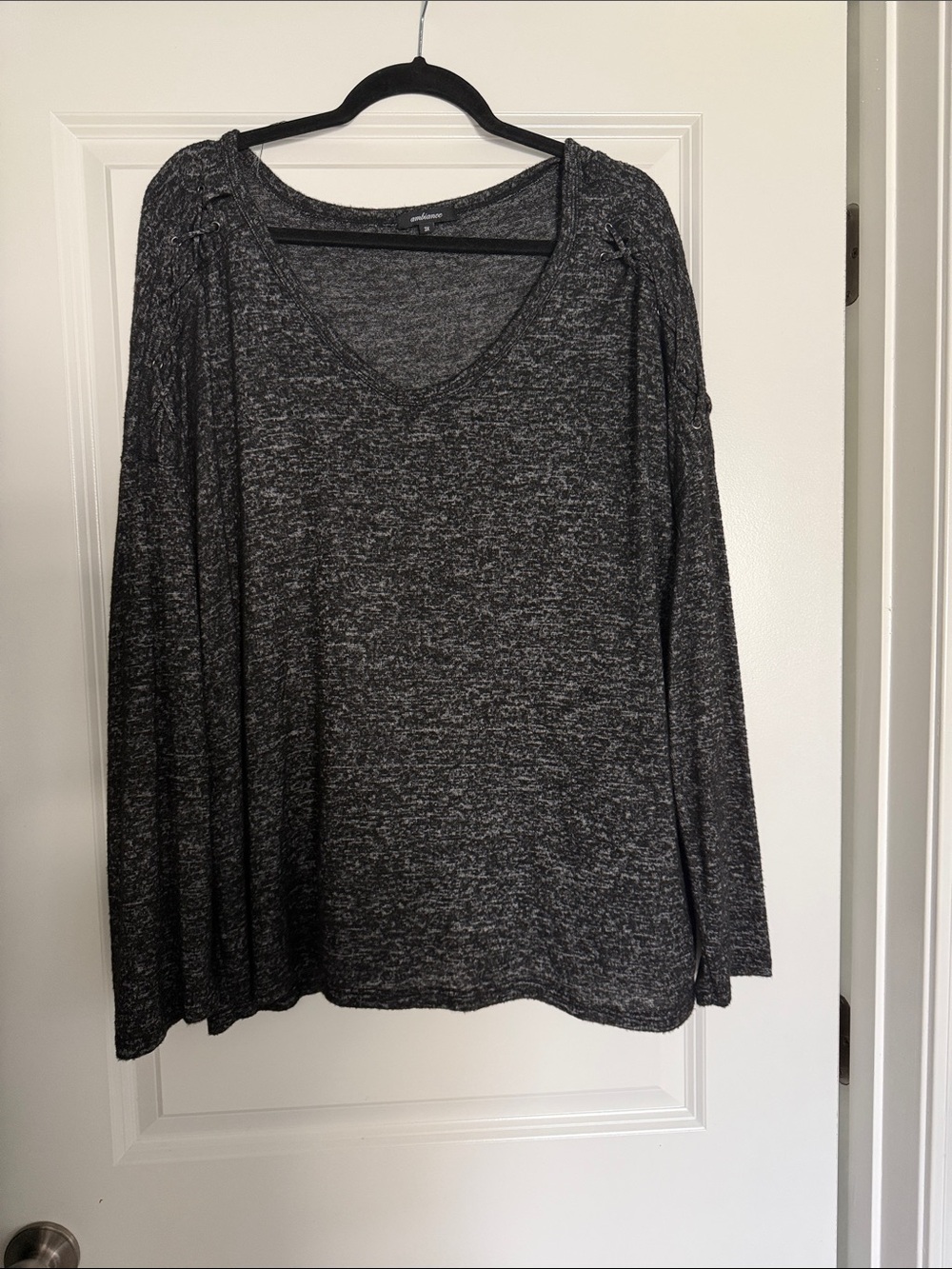 Ambiance Women's V-Neck Light Sweater Shirt - Charcoal Heather